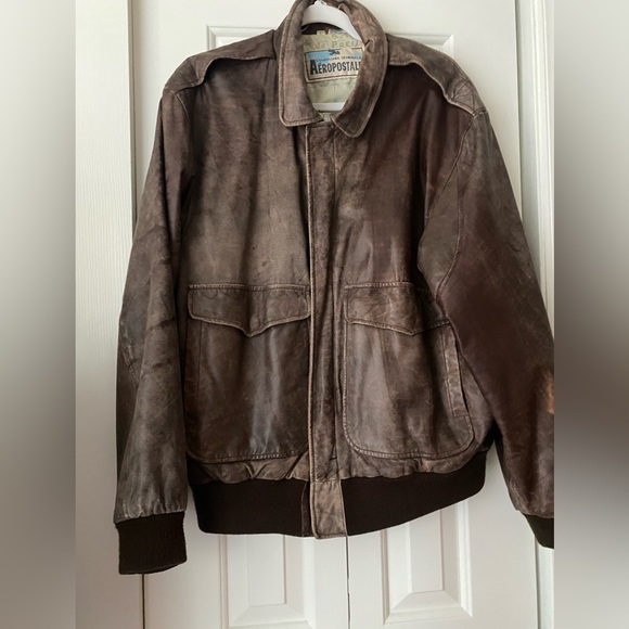SOLD  Brown Leather Bomber Jacket - Picture 2 of 8